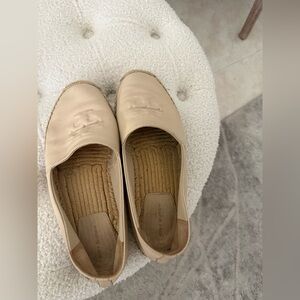 Tory Burch Beige Leather Espadrille Flats with Logo